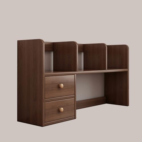Schreibtisch-Bücherregal, 2-stöckiger Schreibtischaufsatz aus Holz für Wohnheime mit Schrank, kleines Mehrzweck-Organizer-Regal für Büro, Arbeitszimmer (Walnuss) von MESCXTY
