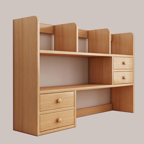 Schreibtisch-Bücherregal, 3-stöckiger Schreibtischaufsatz aus Holz für Wohnheime mit Schrank, kleines Mehrzweck-Organizer-Regal für Büro, Arbeitszimmer (Natur) von MESCXTY