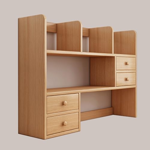 Schreibtisch-Bücherregal, 3-stöckiger Schreibtischaufsatz aus Holz für Wohnheime mit Schrank, kleines Mehrzweck-Organizer-Regal für Büro, Arbeitszimmer (Natur) von MESCXTY