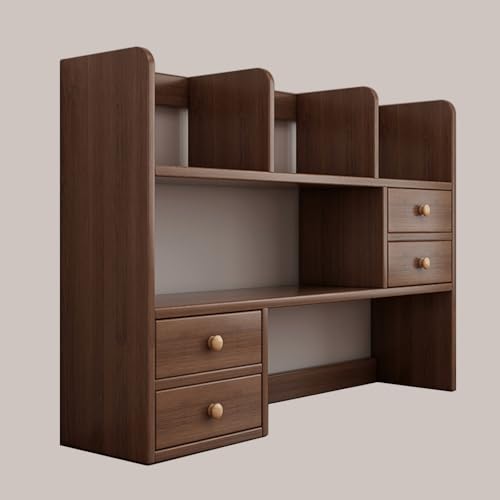 Schreibtisch-Bücherregal, 3-stöckiger Schreibtischaufsatz aus Holz für Wohnheime mit Schrank, kleines Mehrzweck-Organizer-Regal für Büro, Arbeitszimmer (Walnuss) von MESCXTY