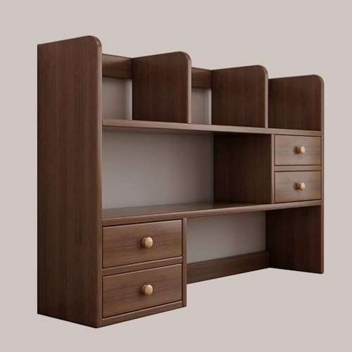 Schreibtisch-Bücherregal, 3-stöckiger Schreibtischaufsatz aus Holz für Wohnheime mit Schrank, kleines Mehrzweck-Organizer-Regal für Büro, Arbeitszimmer (Walnuss) von MESCXTY