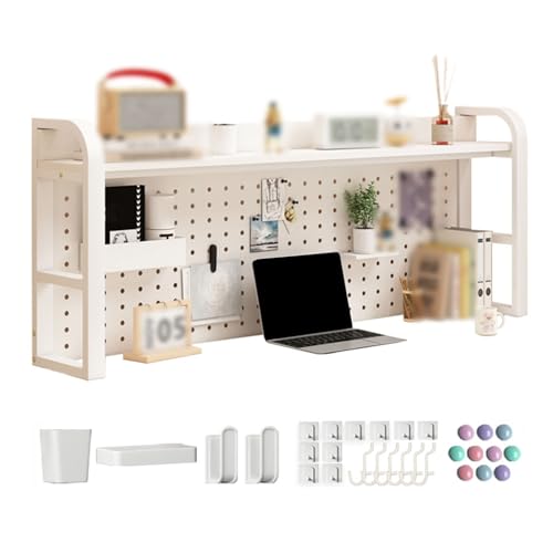 Schreibtisch-Bücherregal, Arbeitsplatten-Aufbewahrungsschrank, 2-stufiger offener Stauraum, 40 x 20 mm Dicker Stahlrahmen, stabil, tragfähig, Organizer, für Bürobedarf (Farbe: Weiß + Weiß, Größe: 115 von MESCXTY