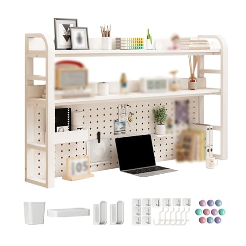 Schreibtisch-Bücherregal, Arbeitsplatten-Aufbewahrungsschrank, 2-stufiger offener Stauraum, 40 x 20 mm Dicker Stahlrahmen, stabil, tragfähig, Organizer, für Bürobedarf (Farbe: Weiß + Weiß, Größe: 95 von MESCXTY