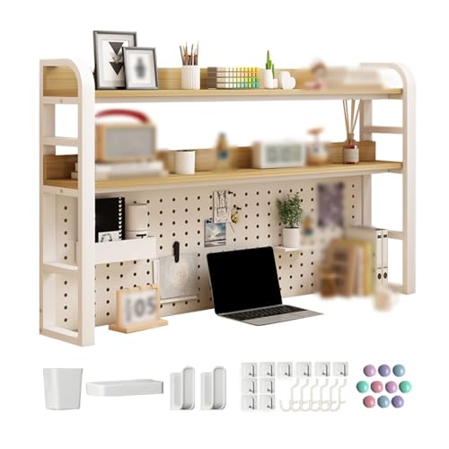 Schreibtisch-Bücherregal, Arbeitsplatten-Aufbewahrungsschrank, 2-stufiger offener Stauraum, 40 x 20 mm dicker Stahlrahmen, stabil, tragfähig, Organizer, für Bürobedarf (Farbe: Weiß + Walnussfarbe, Grö von MESCXTY
