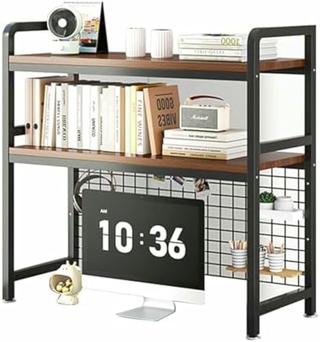 Schreibtisch-Bücherregal für Computertisch, Bücherregal aus Metall mit Gitterplatte, Arbeitsplatten-Ständer, Ausstellungsregal, Bücher-Organizer für Wohnheimbüros von MESCXTY