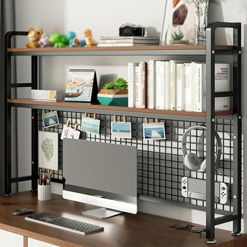 Schreibtisch-Bücherregal für Computertische – Mehrzweck-Bücherregal für die Arbeitsplatte, 2-stufiges Metall- und MDF-Gitter-Organizer-Rack, freistehendes Bücherregal für Büro- und Küchenregale (75 x von MESCXTY
