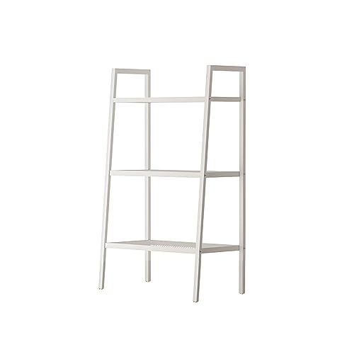 Skandinavisches Bücherregal mit offener Rückseite, Leiter, Bücherregal aus Metall, Lagerregal, vom Boden bis zur Decke, mehrschichtig, Schmiedeeisen, trapezförmig, Balkon, Blume, Weiß, 61 cm L x 35,6 von MESCXTY