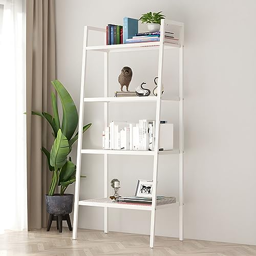 Skandinavisches Bücherregal mit offener Rückseite, Leiter, Bücherregal aus Metall, Lagerregal, vom Boden bis zur Decke, mehrschichtiges Schmiedeeisen, trapezförmig, Balkon, Blume, weiß, 23,6"L x 13,8 von MESCXTY