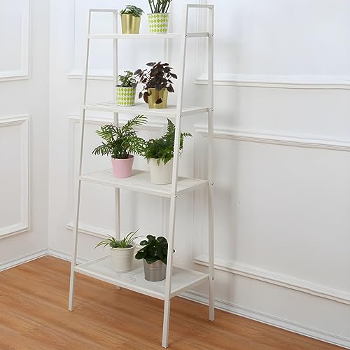 Skandinavisches offenes Leiter-Bücherregal, Metall-Bücherregal, nordisches Schmiedeeisen, trapezförmiges Lagerregal, vom Boden bis zur Decke, mehrschichtig, Balkon, Blume, Weiß, 23,6" L x 13,8" B 57,9 Skandinavisches offenes Leiter-Bücherregal, Metall-Bücherregal, nordisches Schmiedeeisen, trapezförmiges Lagerregal, vom Boden bis zur Decke, mehrschichtig, Balkon, Blume, Weiß, 23,6" L x 13,8" B 57,9 von MESCXTY