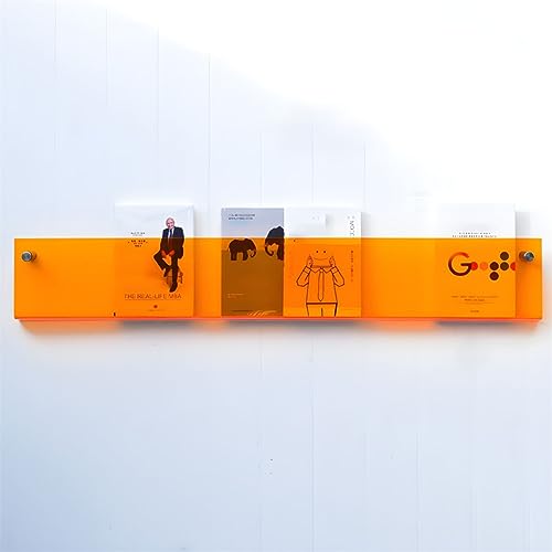 Skandinavisches schwebendes Bücherregal, Acryl, geschlossene Rückseite, Bücherregal, transparentes Bücherregal, Wandregal, Zeitungs-, Bilder- und Album-Ausstellungsständer, Orange, 99,1 cm L x 5,1 cm von MESCXTY