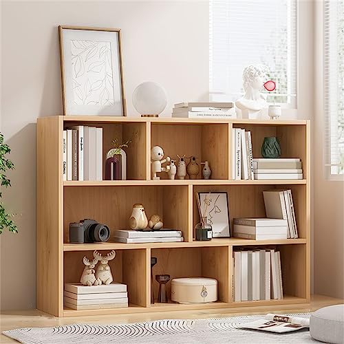 Standard-Bücherregal mit geschlossener Rückseite, Holzwerkstoff, skandinavisches Bücherregal, Gitterschrank, mehrere Gitter, Holzfarben, Schließfach, freie Kombinationsaufbewahrung, Natur, 120 x 24 cm von MESCXTY