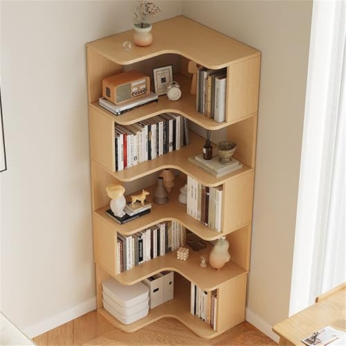Vertikales Eckregal für die Wand mit offener Rückseite, 6-Regalböden, Bücherregal aus Holz, Boden-Bücherregal, mehrschichtige Aufbewahrung gegen das Bücherregal, Natur, 24" L x B 63" H von MESCXTY