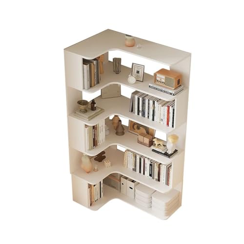 Vertikales Eckregal für die Wand mit offener Rückseite, 6-Regalböden, Bücherregal aus Holz, Boden-Bücherregal, mehrschichtige Aufbewahrung gegen das Bücherregal, Weiß, 35" L x 24" B, 63" H von MESCXTY