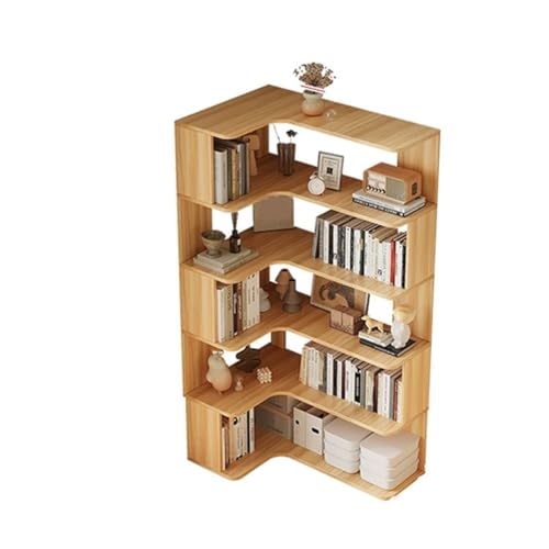 Vertikales Eckregal für die Wand mit offener Rückseite, 6-Regalböden, Bücherregal aus Holz, Bodenregal, mehrschichtige Aufbewahrung gegen das Bücherregal, helles Walnussholz, 88,9 cm L x 61 cm B, 160 von MESCXTY