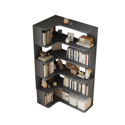 Vertikales Eckregal für die Wand mit offener Rückseite, 6-Regalböden, Holzbücherregal, Bodenbücherregal, mehrschichtige Aufbewahrung gegen das Bücherregal, Grau, 35" L x 24" B, 63" H von MESCXTY