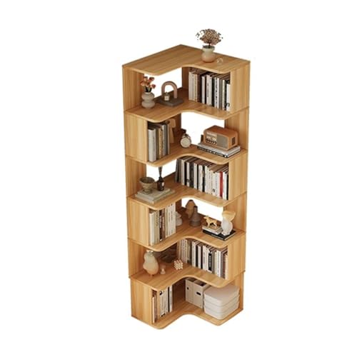 Vertikales Eckregal für die Wand mit offener Rückseite, 7-Regalböden, Bücherregal aus Holz, Bodenregal, mehrschichtige Aufbewahrung gegen das Bücherregal, helles Walnussholz, 61 cm L x 190 cm H von MESCXTY