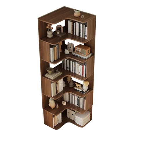 Vertikales Eckregal für die Wand mit offener Rückseite, 7-Regalböden, Holzbücherregal, Bodenbücherregal, mehrschichtige Aufbewahrung gegen das Bücherregal, Dunkles Walnussholz, 24" L x B 75" H von MESCXTY