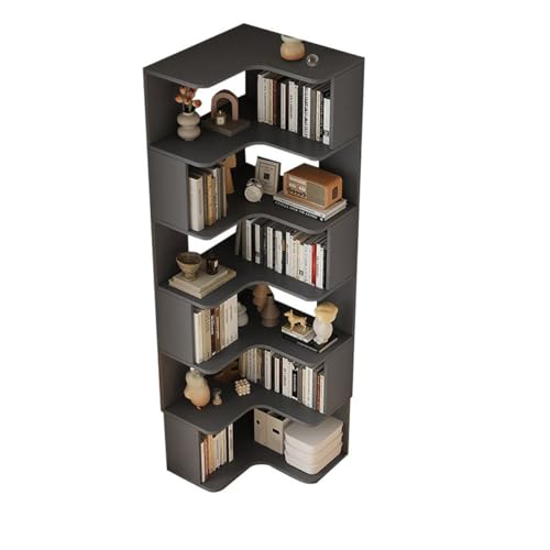 Vertikales Eckregal für die Wand mit offener Rückseite, 7-Regalböden, Holzbücherregal, Bodenbücherregal, mehrschichtige Aufbewahrung gegen das Bücherregal, Grau, 24" L x B 75" H von MESCXTY
