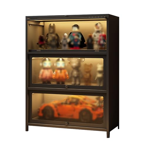 Vitrinen für Sammlerstücke, Glasregal-Display, Kuriositätenkabinett, schwarzes bodenstehendes Bücherregal aus Glas, Trophäenschrank, für Wohnzimmer und Arbeitszimmer (Farbe: Grau, Größe: 60 x 35 x 10 von MESCXTY