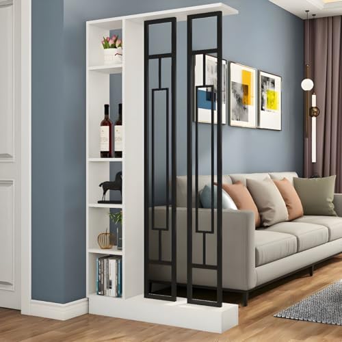 Wand-Raumteiler, modernes Bücherregal aus Holz mit durchscheinenden Bildschirmen und Mehreren Regalen, Aufbewahrungsschrank-Display für das dekorative Home-Office, 31,5" L x 80" H, Weiß-Schwarz Wand-Raumteiler, modernes Bücherregal aus Holz mit durchscheinenden Bildschirmen und Mehreren Regalen, Aufbewahrungsschrank-Display für das dekorative Home-Office, 31,5" L x 80" H, Weiß-Schwarz von MESCXTY