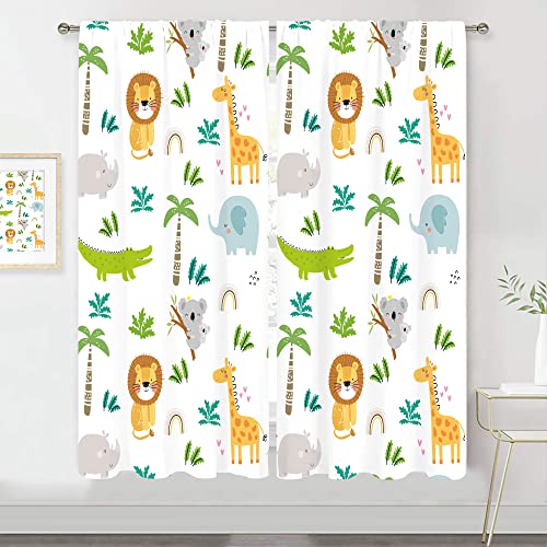 MESHELLY Kinder-Safari-Tier-Vorhänge, 107x160 cm, Stangentasche, Kinderzimmer, Cartoon, Wald, Baby, Jungen, Kind, Mädchen, Dschungel, Elefant, Schlafzimmer, Tiere, Behandlungsstoff, 2 Paneele von MESHELLY