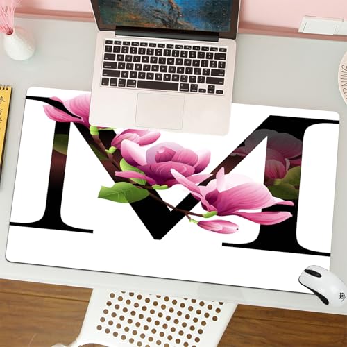 MESHIZIY Mauspad (400 × 900 MM) Verlängertes großes Mauspad Schreibtischauflage, rutschfeste Gummibasis, Gaming-Mauspad XLBuchstabe M, Magnolienblüten drücken Würde und Adel aus Blumen im Alphabet von MESHIZIY