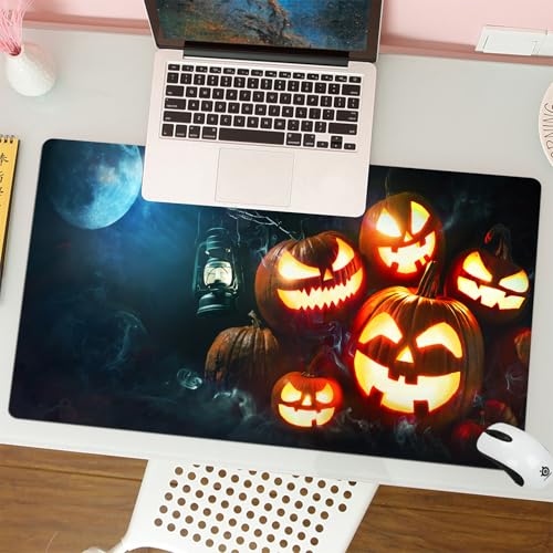 MESHIZIY Mauspad (400 × 900 MM) Verlängertes großes Mauspad Schreibtischauflage, rutschfeste Gummibasis, Gaming-Mauspad XLHalloween-Kürbiskopf-Jack-Laterne mit brennenden Kerzen im unheimlichen, ti von MESHIZIY