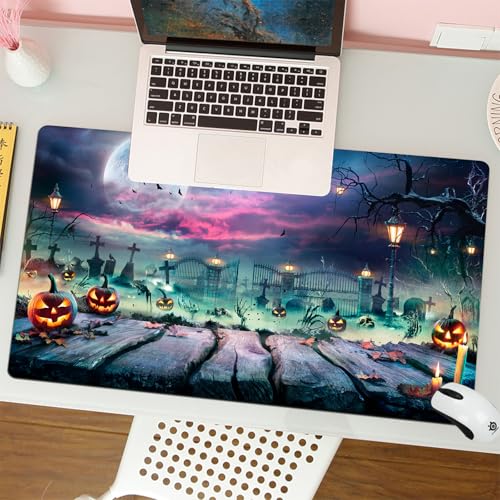 MESHIZIY Mauspad (400 × 900 MM) Verlängertes großes Mauspad Schreibtischauflage, rutschfeste Gummibasis, Gaming-Mauspad XLHalloween-Landschaft - Tisch und Friedhof in gruseliger Nacht von MESHIZIY