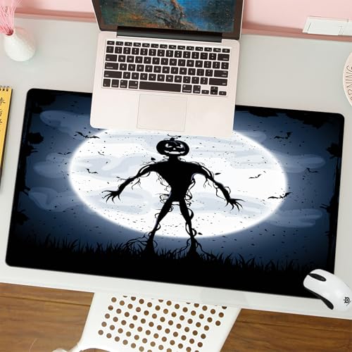 MESHIZIY Mauspad (400 × 900 MM) Verlängertes großes Mauspad Schreibtischauflage, rutschfeste Gummibasis, Gaming-Mauspad XLHalloween-Nacht-Hintergrund mit Vollmond und Monster-Illustration von MESHIZIY