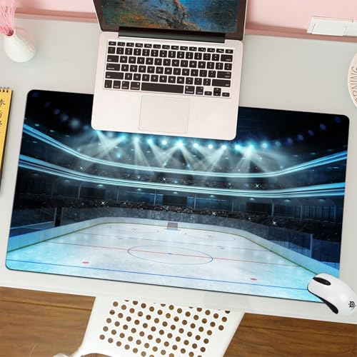 MESHIZIY Mauspad (400 × 900 MM) Verlängertes großes Mauspad Schreibtischauflage, rutschfeste Gummibasis, Gaming-Mauspad XLHockeystadion mit Zuschauern und Einer leeren Eisbahn Sportarena Rendering von MESHIZIY