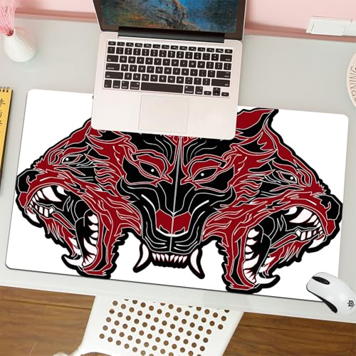 MESHIZIY Mauspad (400 × 900 MM) Verlängertes großes Mauspad Schreibtischauflage, rutschfeste Gummibasis, Gaming-Mauspad XLKopf Cerberus Logo aus der Hölle bereit zu kämpfen von MESHIZIY