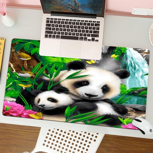 MESHIZIY Mauspad (400 × 900 MM) Verlängertes großes Mauspad Schreibtischauflage, rutschfeste Gummibasis, Gaming-Mauspad XLMutter Panda und Ihr Baby Panda kuscheln und Essen Bambus am Morgen in eine von MESHIZIY