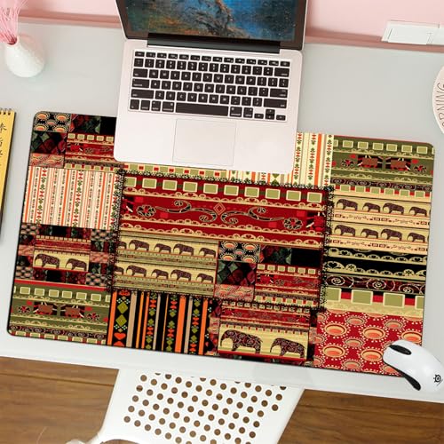 MESHIZIY Mauspad (400 × 900 MM) Verlängertes großes Mauspad Schreibtischauflage, rutschfeste Gummibasis, Gaming-Mauspad XLPatchwork afrikanisches Muster Grunge Druckhintergrund von MESHIZIY