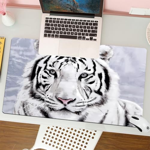 MESHIZIY Mauspad (400 × 900 MM) Verlängertes großes Mauspad Schreibtischauflage, rutschfeste Gummibasis, Gaming-Mauspad XLPorträt eines schönen weißen Tigers isoliert auf weißem Hintergrund von MESHIZIY