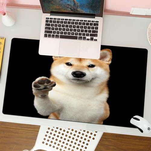 MESHIZIY Mauspad (400 × 900 MM) Verlängertes großes Mauspad Schreibtischauflage, rutschfeste Gummibasis, Gaming-Mauspad XLPorträt eines süßen Shiba Inu-Hundes. Sieht freundlich aus, gibt Pfote von MESHIZIY