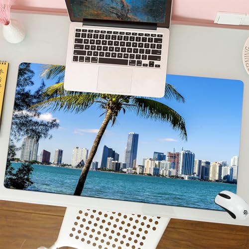 MESHIZIY Mauspad (400 × 900 MM) Verlängertes großes Mauspad Schreibtischauflage, rutschfeste Gummibasis, Gaming-Mauspad XLSkyline von Miami Downtown bei Tag mit Biscayne Bay von MESHIZIY