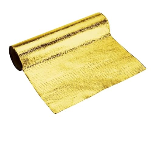 Folienband Stoff Selbstklebende Wärmedämmmatte Auto Hitzeschutzfolie Film Hochtemperaturbeständig Fiberglas Aluminium Schallschutzmatte(Gold-04) von MESKEL