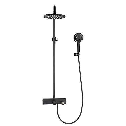 Duscharmatur System Mischbatterie Set Freiliegender Duscharmatur Duschsystem mit Wasserfall Badewannenfüller 10 Zoll Duschkopf Spray Messing Umstellventil Duschsäule mit Handbefestigung Schwarz Duscharmatur System Mischbatterie Set Freiliegender Duscharmatur Duschsystem mit Wasserfall Badewannenfüller 10 Zoll Duschkopf Spray Messing Umstellventil Duschsäule mit Handbefestigung Schwarz von MESOVFCA