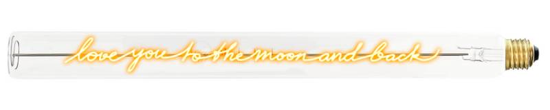 LED Tube mit Schriftzug LOVE YOU TO THE MOON AND BACK Glas Gelb E27 2,5W 2200K 67lm 45x4x4cm Deko Leuchtmittel von MESSAGE IN THE BULB