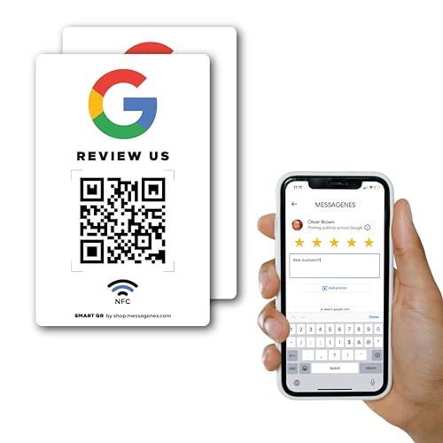 MESSAGENES | Aufkleber Google mit QR und NFC | Schilder Bewertung NFC und QR Code | PACK 2 Rechteckige Einheiten | Google Review | Bewertungen in 1 Klick | Erhöht Bewertungen in Google Ihrer Business von MESSAGENES