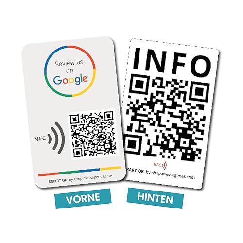 MESSAGENES | PVC-Karte Bewertung auf Google QR Code und NFC + INFO QR | Google Bewertung Aufsteller | 1 Einheit 12 x 8 cm | Schilder Bewertung NFC und QR Code | INFO + Google Review Card NFC MESSAGENES | PVC-Karte Bewertung auf Google QR Code und NFC + INFO QR | Google Bewertung Aufsteller | 1 Einheit 12 x 8 cm | Schilder Bewertung NFC und QR Code | INFO + Google Review Card NFC von MESSAGENES