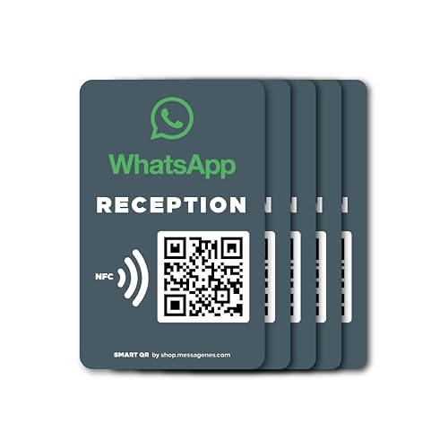 MESSAGENES Personalisierbarer WhatsApp-Aufkleber QR und NFC | Kundendienst | 5 Aufkleber in NFC-Kartengröße | Verbinden Sie Ihre Kunden mit Whatsapp | Empfangslösung von MESSAGENES