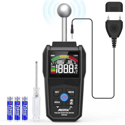 Feuchtigkeitsmessgerät,MESTEK Feuchtigkeitsmessgerät Wand,Pin&Pinless Feuchtigkeitsmesser mit Farb-LCD Akustischem Alarm für Wände Holz Mauerwerk Putz Baustoffe Boden Baufeuchte 20-40mm Analysetiefe von MESTEK