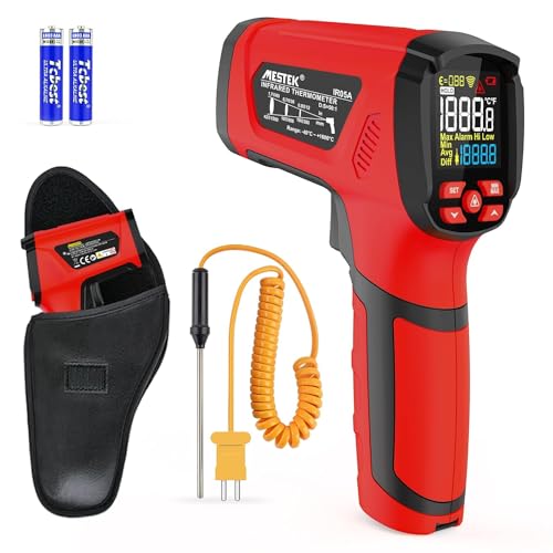 Infrarot Thermometer MESTEK -40°C bis 1600℃ Hochtemperatur Digital Laser Temperaturmessgerät mit K-Sonde IR Pyrometer Berührungslos LCD Alarm Einstellbarer Emissionsgrad für Küche Industrie von MESTEK