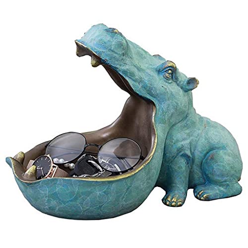 Großer Mund Hippo Kreative Lagerung Figur, Hippo Schlüsselschüssel Harz Hippo Figuren Süßigkeiten Teller, Vintage Tier Hippo Statue Store Schmuck Dekorative Schüssel for Eintritt ( Color : Blue ) von MESURG