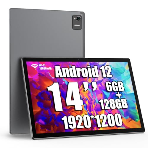 MESWAO Tablets MES-B2, 14 Zoll Android 12 Tablet mit 1920 * 1200 IPS HD Großes Display, 6GB/128GB, Schmalen Rändern, WiFi, und 10000mAh Akku - Ideal für Produktivität, Unterhaltung und Bildung von MESWAO