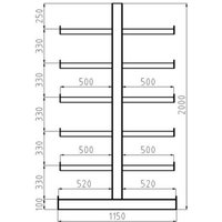 META Regalbau 97837 Kragarmregal-Grundfeld (B x H x T) 2700 x 2000 x 1150mm Stahl sandgestrahlt, pul von META Regalbau