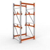 META MULTIPAL Kabeltrommelregal Typ 1, GF, HxBxT 2.700 x 1.100 x 1.100 mm, verzinkt, RAL 2001 rotorange, mit 2 Trommelaufnahmen, ohne Achsen, mit Kabeltrommelauflage von META