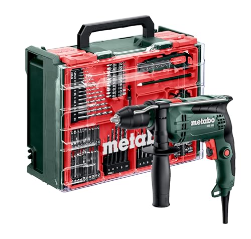 metabo Schlagbohrmaschine SBE 650 Set - 650 W, 10 Nm, inkl. 78-tlg. Zubehör im Koffer - Bohrmaschine für Beton, Holz, Stahl & Mauerwerk - Schnellspannbohrfutter, Rechts-/Linkslauf, Vario-Elektronik von metabo