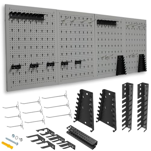 METALLMOBELL - Werkzeugwand Metall Lochwand, 160x60x2 cm, 4 Lochplatten 40x60x2 cm, Haken und Halterungen, Werkstatteinrichtung Set, Lochwand Werkstatt, Werkstatt Organizer, Schraubenregal - HPTH01G von METALL MÖBELL WORKBENCH & TOOLS